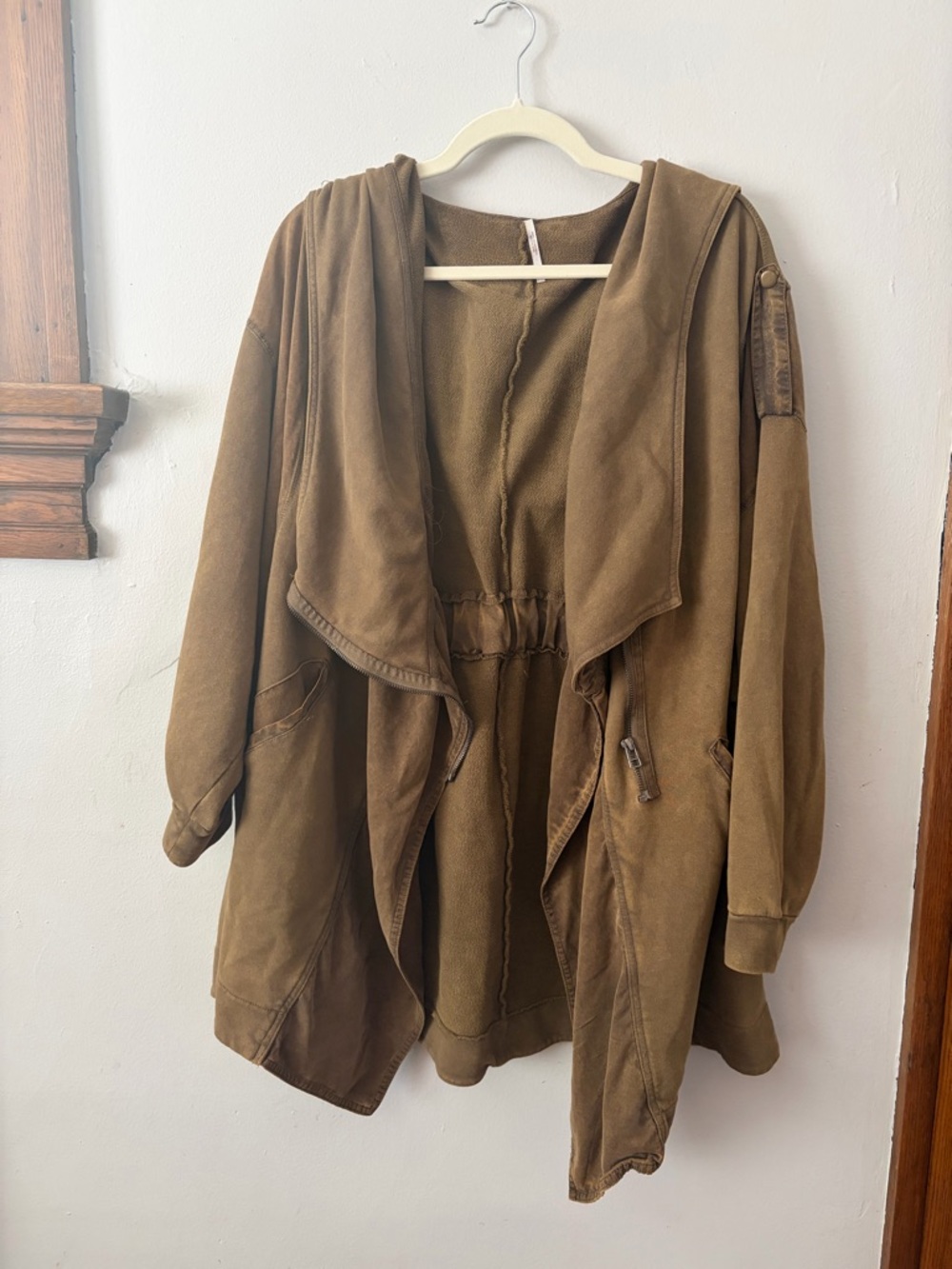 Free People We The Free Hooded Utility Jacket Brown Washed Draped Oversized